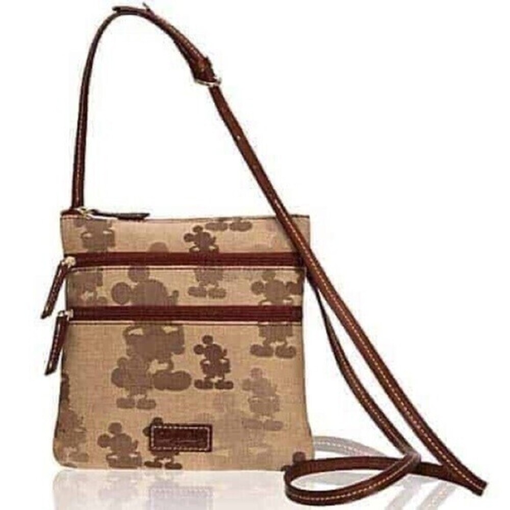 Disney Dooney & Bourke Brown Tonal Mickey Mouse Triple Zip Crossbody Purse